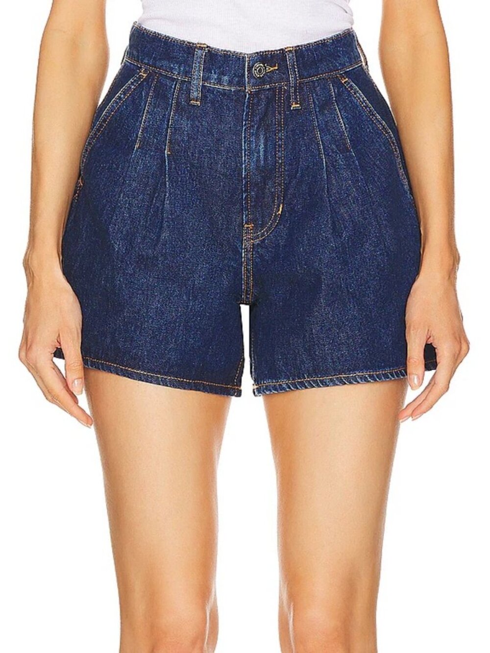 Veronica Beard Simpson Pleated Blue Denim Shorts Dusted Oxford Size 23
